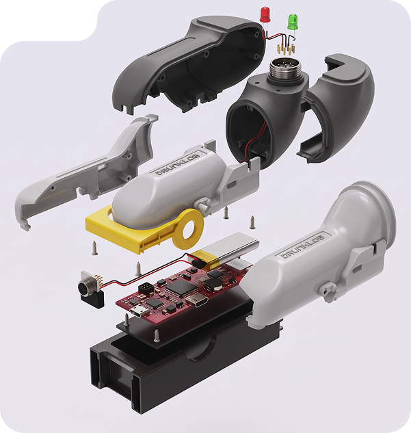 Exploded view of a Hamcom automotive electronics module
